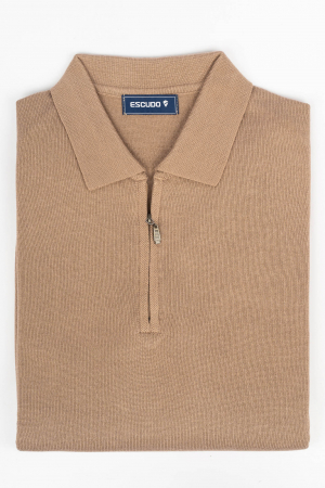 Pulover slim bej cu guler si fermoar [1]