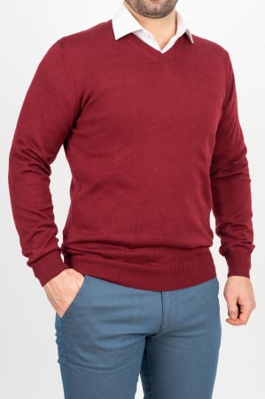 Imbracaminte Barbati - Pulover barbati regular fit  burgund-visiniu cu anchior