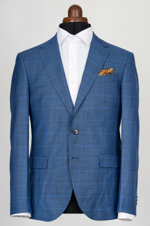 Sacou barbati slim fit albastru-caro [0]