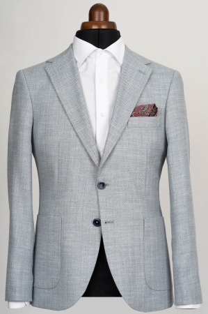 Sacou barbati slim fit bleu-bradut cu buzunare aplicate