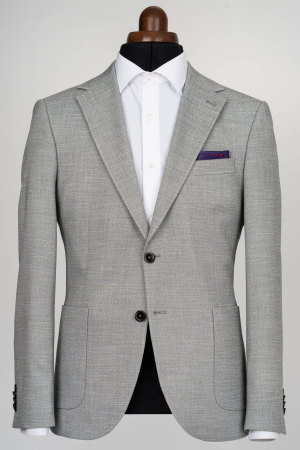 Imbracaminte Barbati - Sacou barbati slim fit gri-pepit cu buzunare aplicate