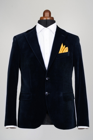 Imbracaminte Barbati - Sacou catifea barbati slim fit bleumarin inchis