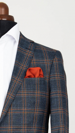 Sacou slim bleumarin cu caro portocaliu [1]