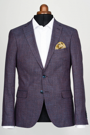 Sacou slim bleumarin-pepit caramiziu [0]