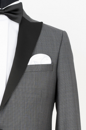 Sacou smoking slim gri cu lana si rever negru [1]