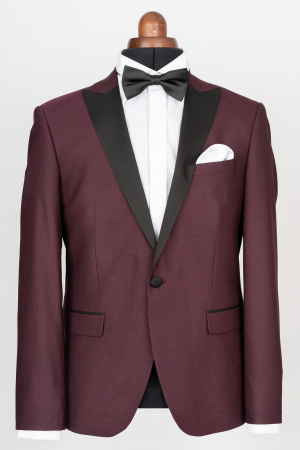 Sacou smoking slim visiniu si rever negru [0]