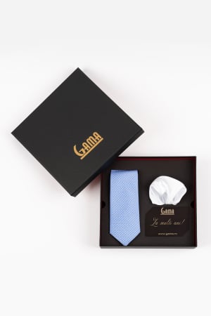 Accesorii - Set Cadou Premium GAMA - Cravată & Batistă Albastru Deschis