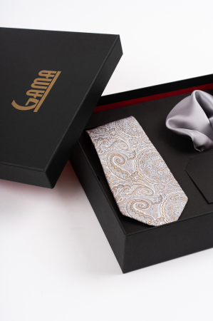 Set Cadou Premium GAMA - Cravată Mătase & Batistă Argintie [1]