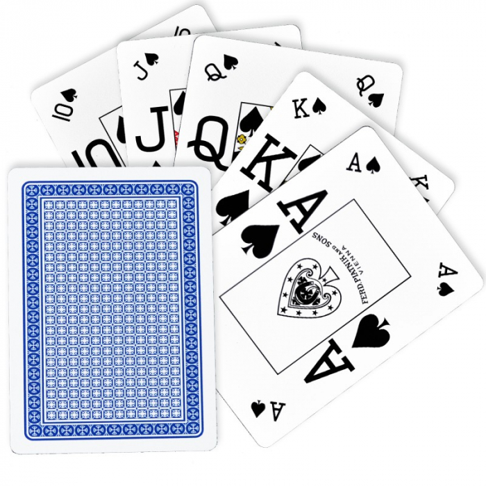 Carti de joc poker Texas Hold'em, profesionale, Piatnik (Austria), 100% plastic, index mare + peek index, culoare spate albastru [2]
