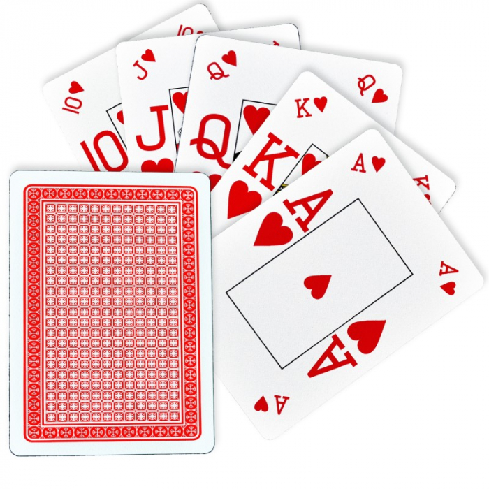 Carti de joc poker Texas Hold'em, profesionale, Piatnik (Austria), 100% plastic, index mare + peek index, culoare spate rosu [2]