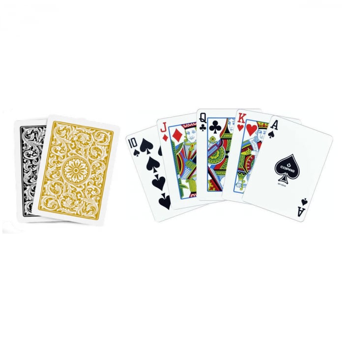 Set carti de joc Copag 1546 (Brazilia), 100% plastic, 2 pachete, auriu si negru, in cutie de plastic [2]