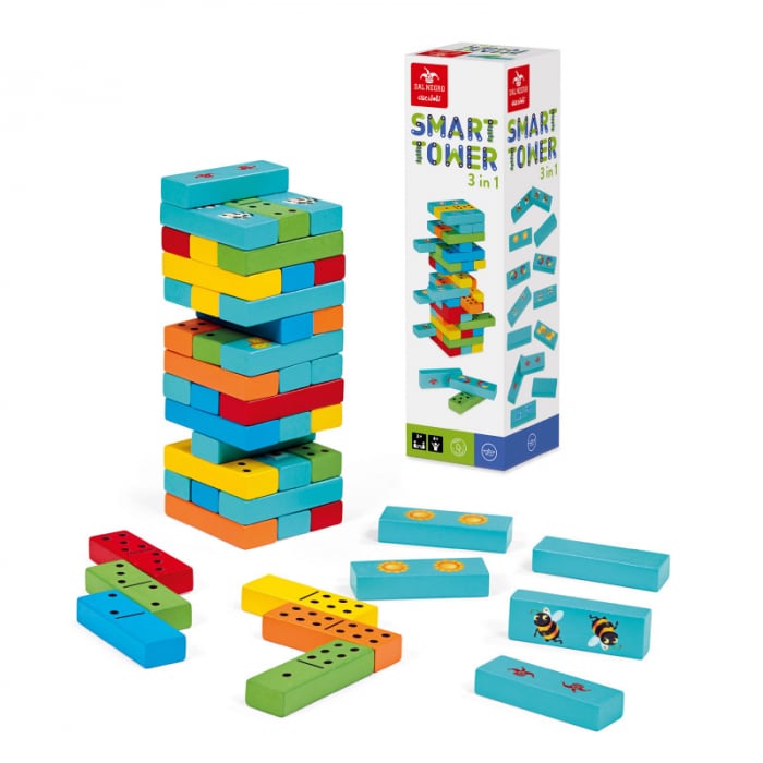 Joc Smart Tower 3 in 1 - Turnul Instabil, Domino, Memo Game, 52 piese, inaltime 24.5 cm [1]