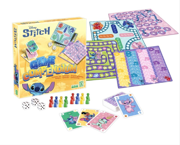 Set jocuri de societate, Game Compedium - STITCH, 4 planse dimensiuni 26 x 26 cm, 16 pioni, 3 zaruri, un pachet de carti de joc cu Stitch [2]