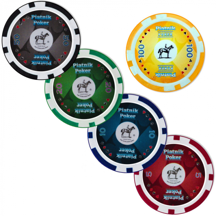 Set poker profesional Piatnik (Austria), 300 jetoane de cazinou (14 grame), 2 pachete carti de joc, 5 zaruri, buton dealer, cadou covoras Texas Hold'em [3]