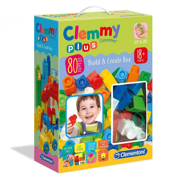 Set constructie creativ, Clementoni (Italia), "Clemmy Plus", 80 cuburi soft, pentru copii de peste 18 luni [1]