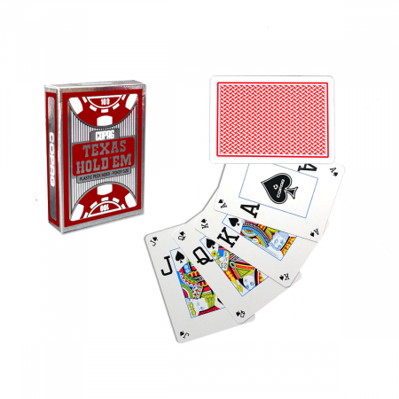 Carti de joc poker, Texas Hold'em Silver, profesionale, 100% plastic, index mare + peek Index, culoare spate rosu [0]
