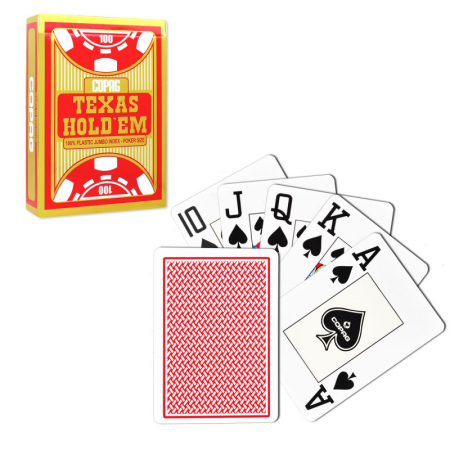 Carti de joc poker - Carti de joc poker, Texas Hold'em, profesionale, 100% plastic, index mare, culoare spate rosu