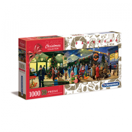 Puzzle - Puzzle Clementoni Classic Christmas Collection "Trenul lui Mos Craciun", 1000 piese, panoramic, dimensiuni 98 x 33 cm