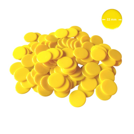 Zaruri - Set 100 jetoane pentru jocuri, diametru 22 mm, culoare galbena