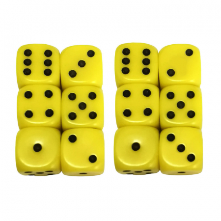 Zaruri - Set 12 zaruri de 12 mm, galbene, de calitate, plastic opac
