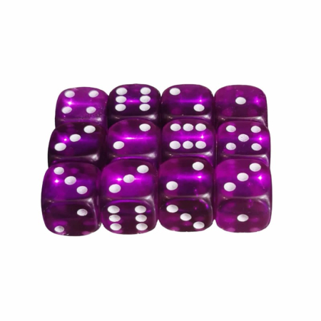 Zaruri - Set 12 zaruri de 12 mm, mov, de calitate, plastic translucid