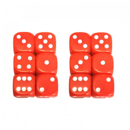 Zaruri - Set 12 zaruri de 12 mm, rosii, de calitate, plastic opac