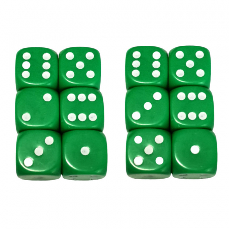 Zaruri - Set 12 zaruri de 12 mm, verzi, de calitate, plastic opac