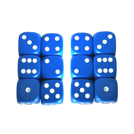 Zaruri - Set 12 zaruri de 16 mm, albastre, de calitate, plastic opac