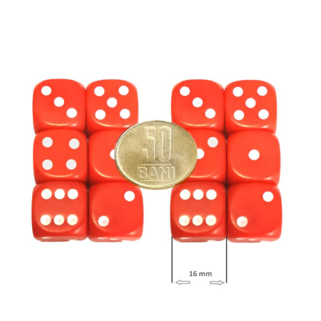 Zaruri - Set 12 zaruri de 16 mm, rosii, de calitate, plastic opac