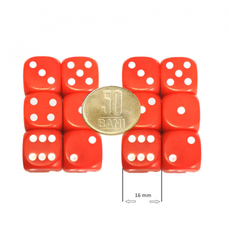 Zaruri - Set 12 zaruri de 16 mm, rosii, de calitate, plastic opac