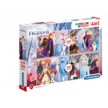 Puzzle pentru copii - Set 4 Puzzles Clementoni, Supercolor Puzzle, Frozen 2 - 2x20 piese si 2x60 piese, pentru copii de 3-5 ani