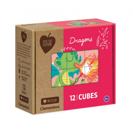 Puzzle pentru copii - Set 6 Puzzle-uri cu 12 Cuburi Clementoni, Dragons, pentru copii de peste 3 ani