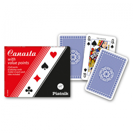 Carti de joc clasice - Set de 2 pachete de carti de joc Piatnik, Canasta, cu value points inscriptionate pe carti