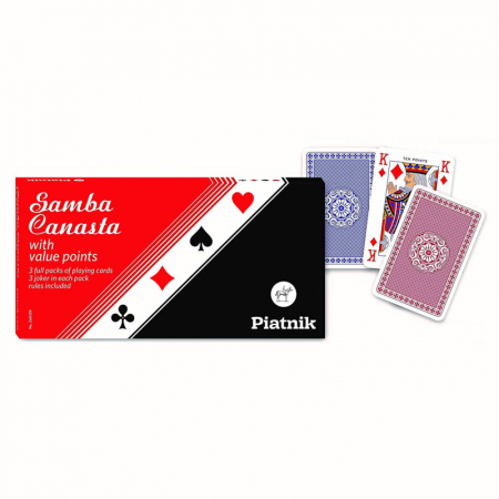 Carti de joc clasice - Set de 3 pachete de carti de joc Piatnik, Samba Canasta, cu value points