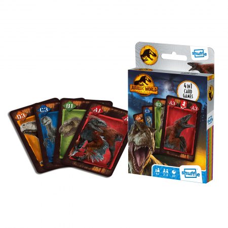 Jocuri de societate - Set jocuri cu carti 4 in 1, Jurassic World, pentru 2-4 jucatori de peste 4 ani