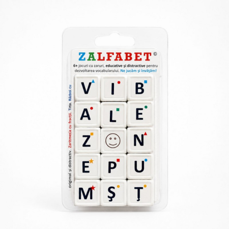 Jocuri logice - ZALFABET - Set de 6 jocuri cu zaruri si litere, educative si distractive pentru dezvoltarea vocabularului