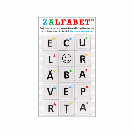 Jocuri logice - ZALFABET - Set de 6 jocuri cu zaruri si litere, educative si distractive pentru dezvoltarea vocabularului