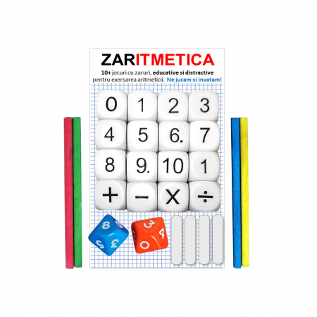 Zaruri - ZARITMETICA - Set de 10 jocuri cu zaruri, educative si distractive, pentru exersarea aritmeticii si logicii