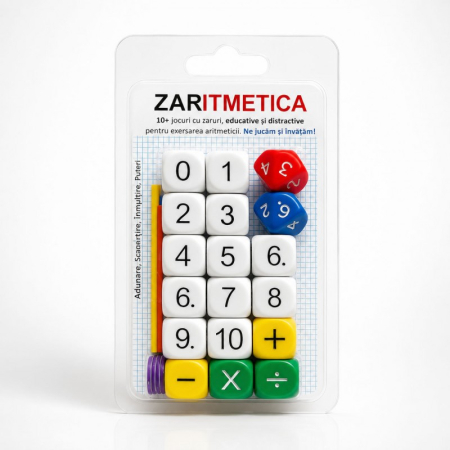 Jocuri logice - ZARITMETICA - Set de 10 jocuri cu zaruri, educative si distractive, pentru exersarea aritmeticii si logicii