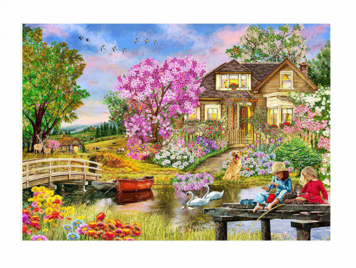 Puzzle din lemn – Springtime Cottage – 200 piese (piese reduceri cadouri de Mos Nicolae & Mos Crăciun 2021