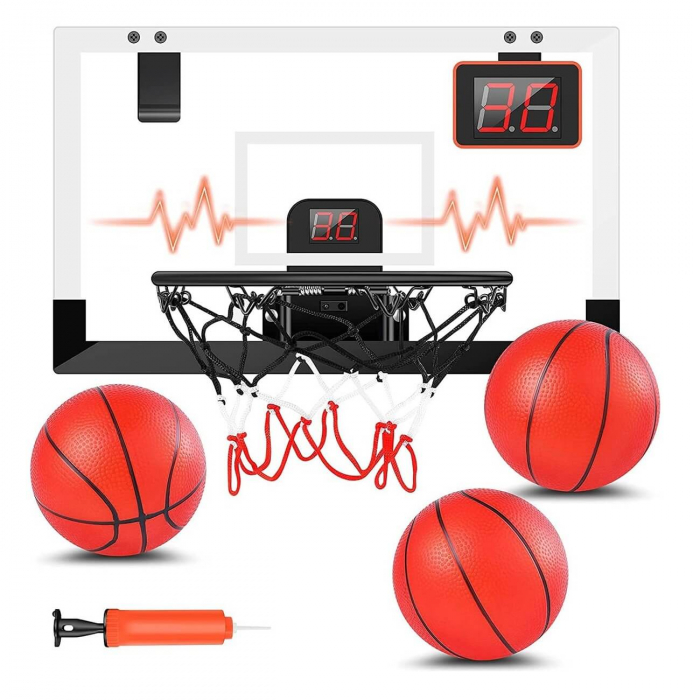 Resigilat - Mini joc de baschet cu tabela electronica - 3 mingi