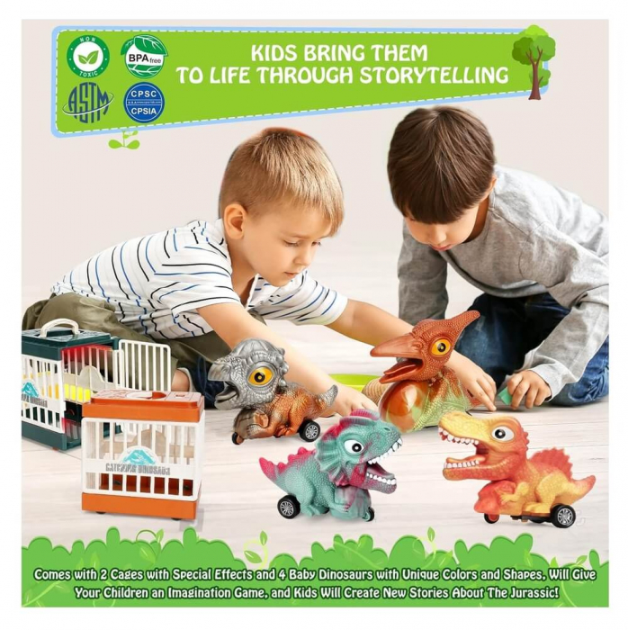 Set 4 masini - Dinozauri captivi in custi interactive [6]