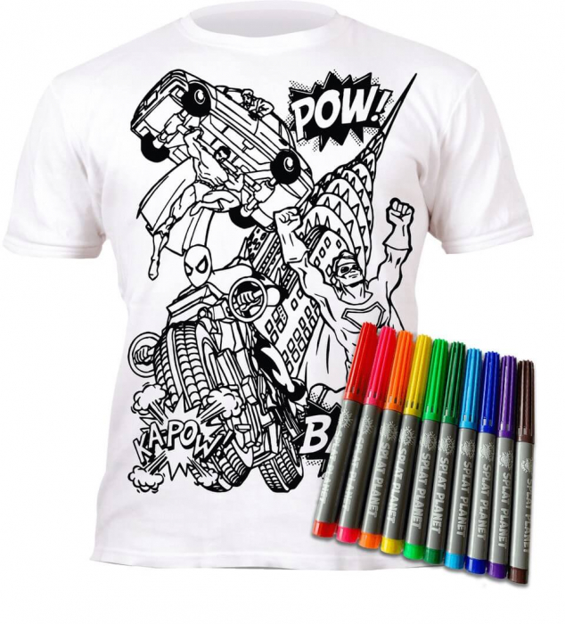 Tricou de colorat cu markere lavabile - Super Eroi [1]