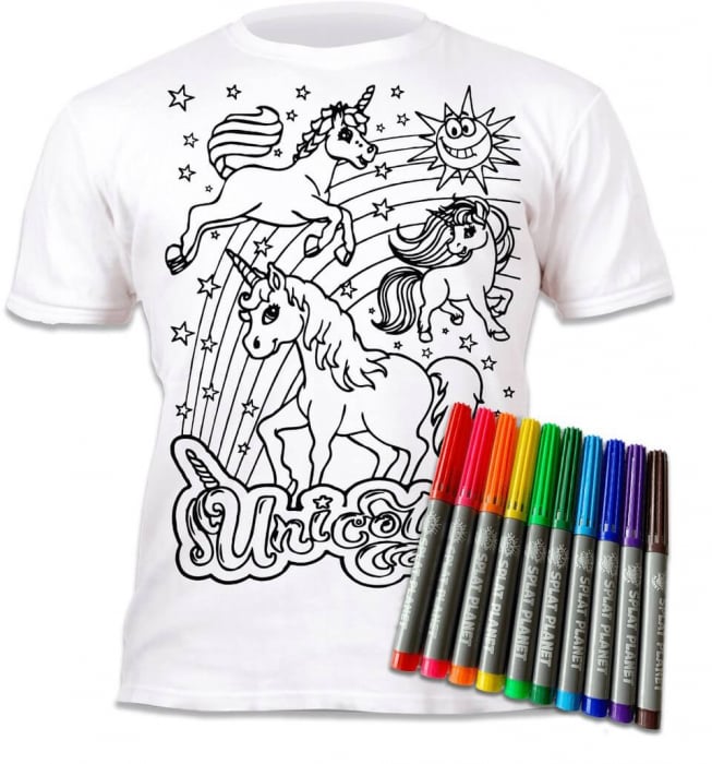 Tricou de colorat cu markere lavabile - Unicorni [1]