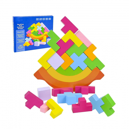 Jocuri de societate pentru copii - Joc de indemanare si constructie Tetris - 20 piese