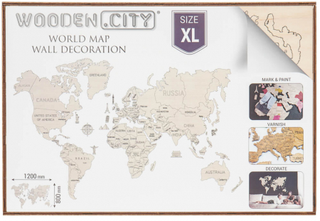 Puzzle din lemn Wooden City - Puzzle 3D - Harta Lumii