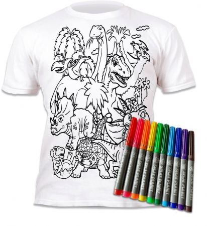 Tricou de colorat cu markere lavabile - Dinozauri [0]