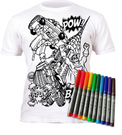 Tricou de colorat cu markere lavabile - Super Eroi [0]