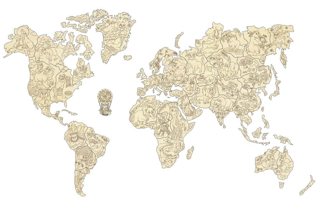 Pret mic Puzzle 3D - Harta Lumii cu animale