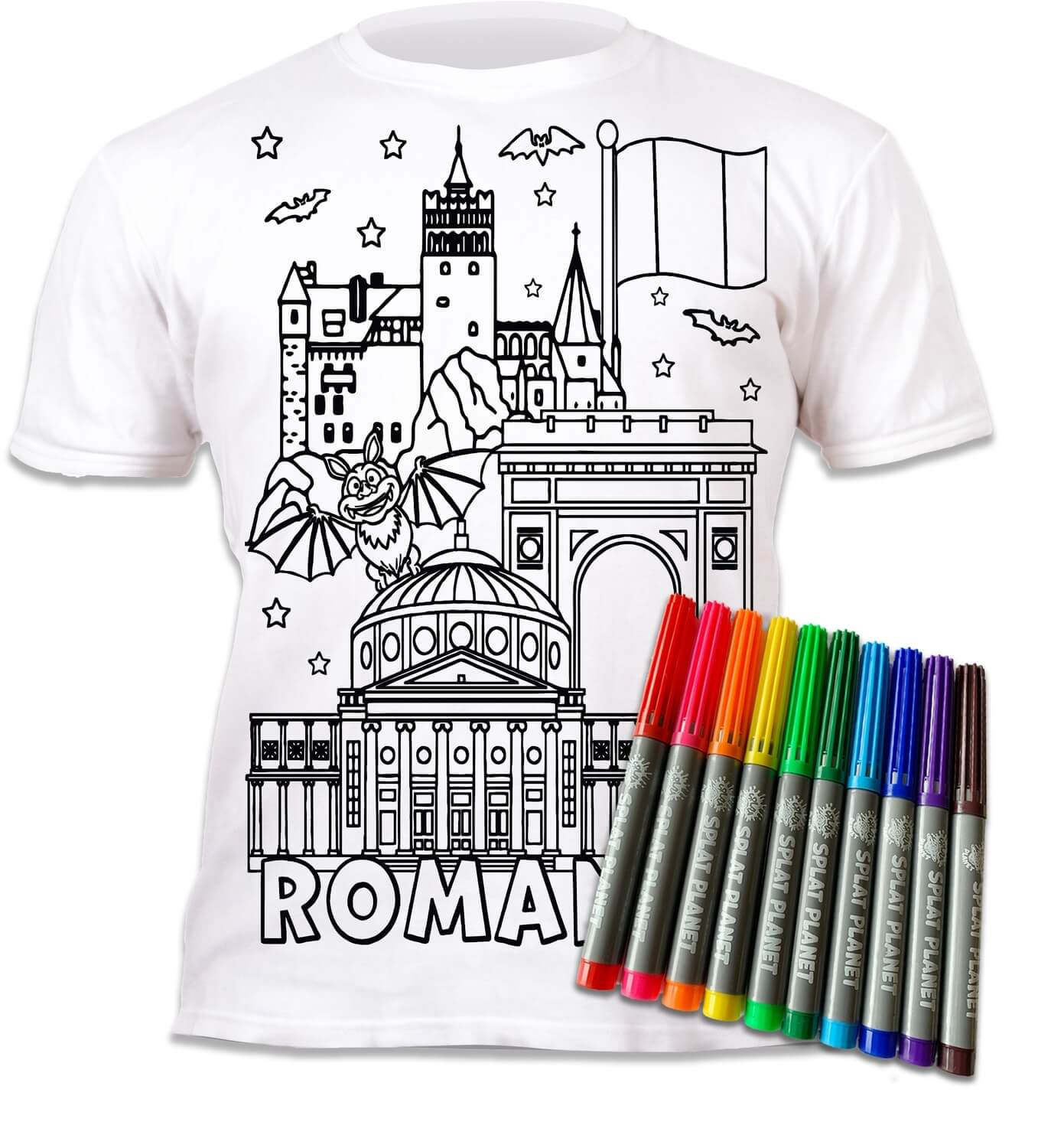 Pret mic Tricou de colorat cu markere lavabile - Romania